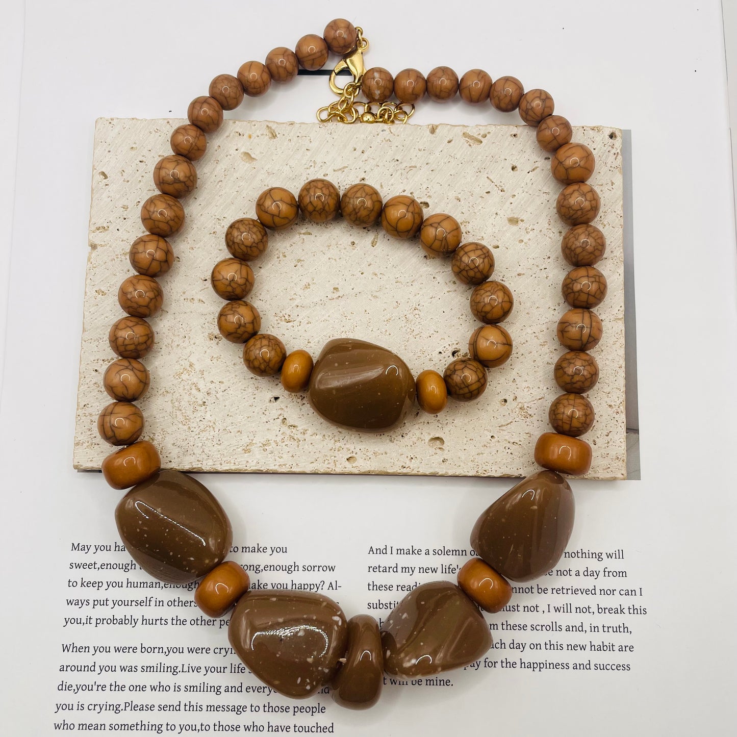 JI JOYA VENTA AL POR MAYOR,Combinación de collar y pulsera irregulares con cuentas rojas y marrones