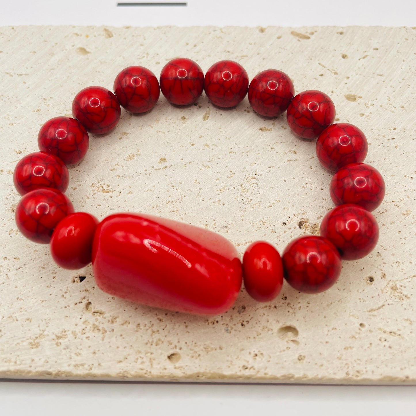 JI JOYA VENTA AL POR MAYOR,Combinación de collar y pulsera irregulares con cuentas rojas y marrones