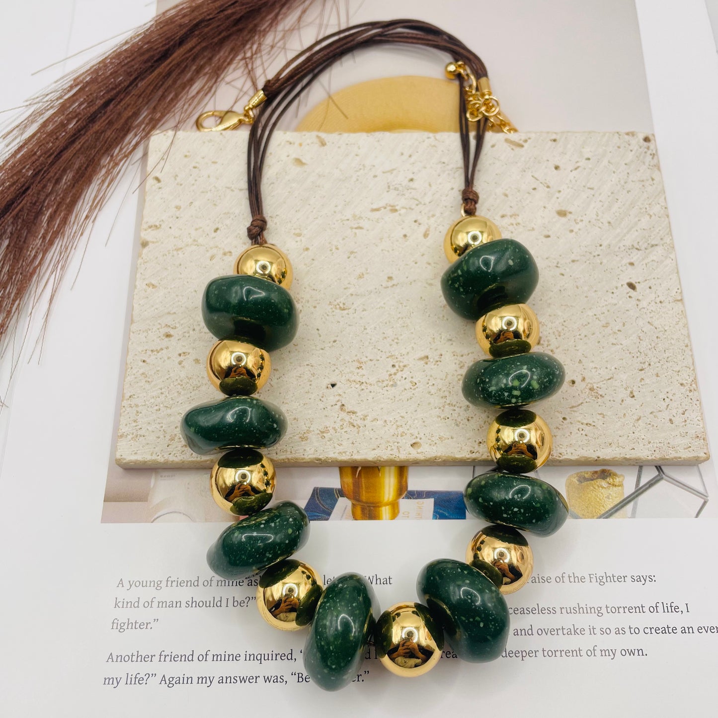 JI JOYA VENTA AL POR MAYOR,Collar combinado de cuentas irregulares y bolas doradas