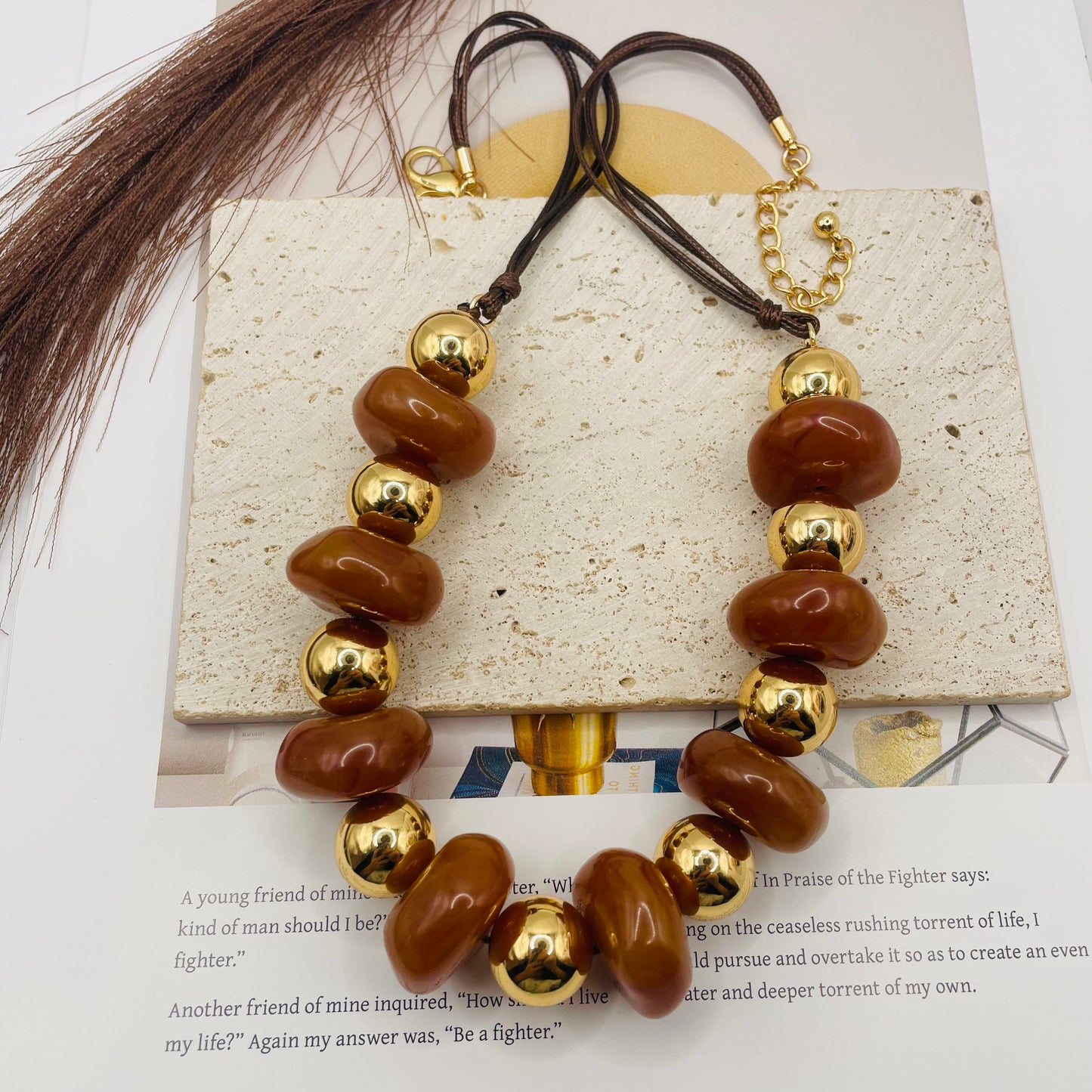 JI JOYA VENTA AL POR MAYOR,Collar combinado de cuentas irregulares y bolas doradas