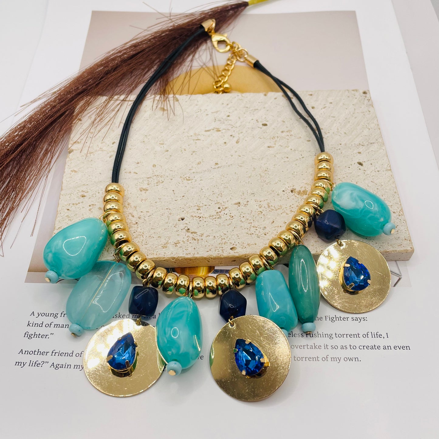 JI JOYA VENTA AL POR MAYOR,Collar colgante de cuentas de cuerda