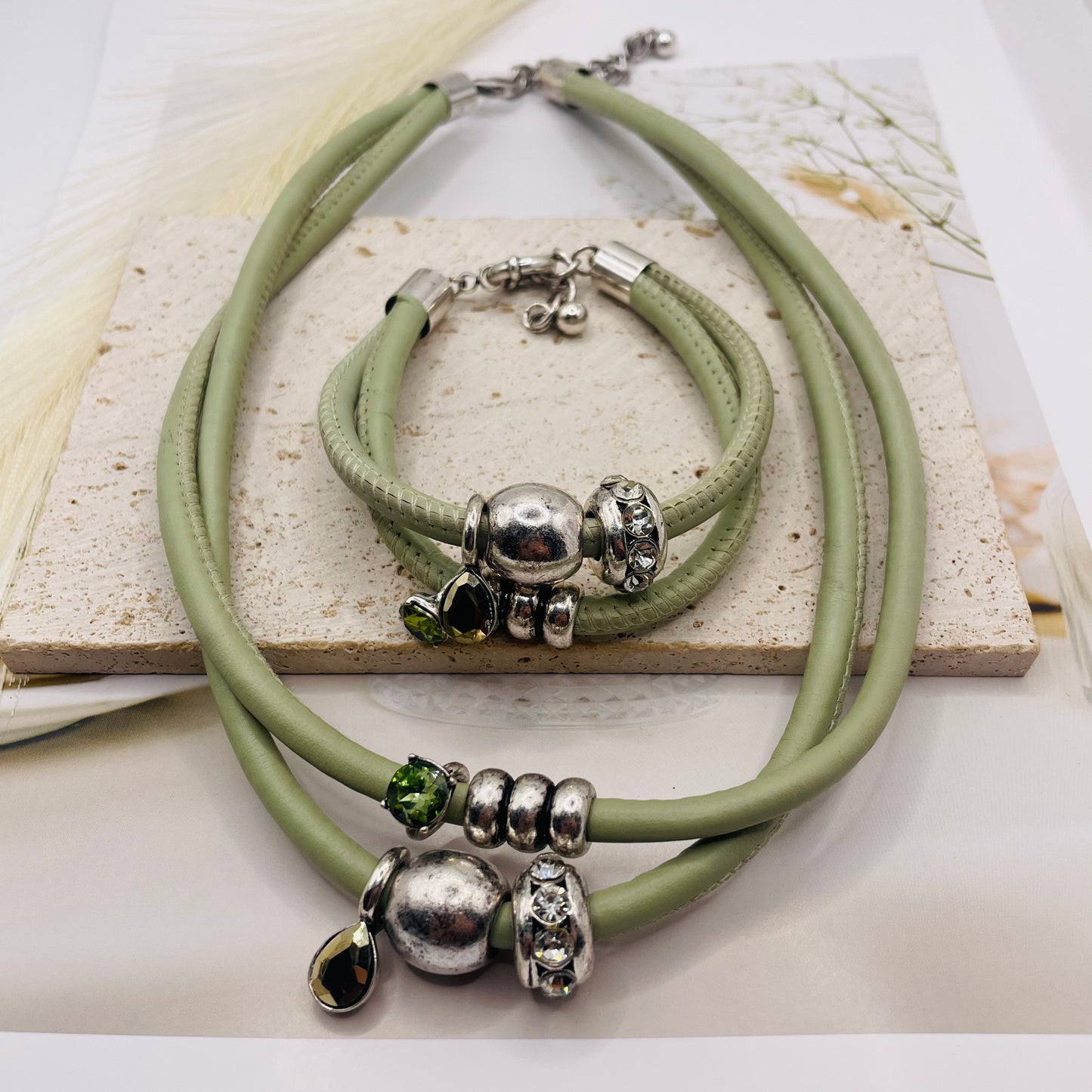 JI JOYA VENTA AL POR MAYOR,Collar con colgante de cuero doble