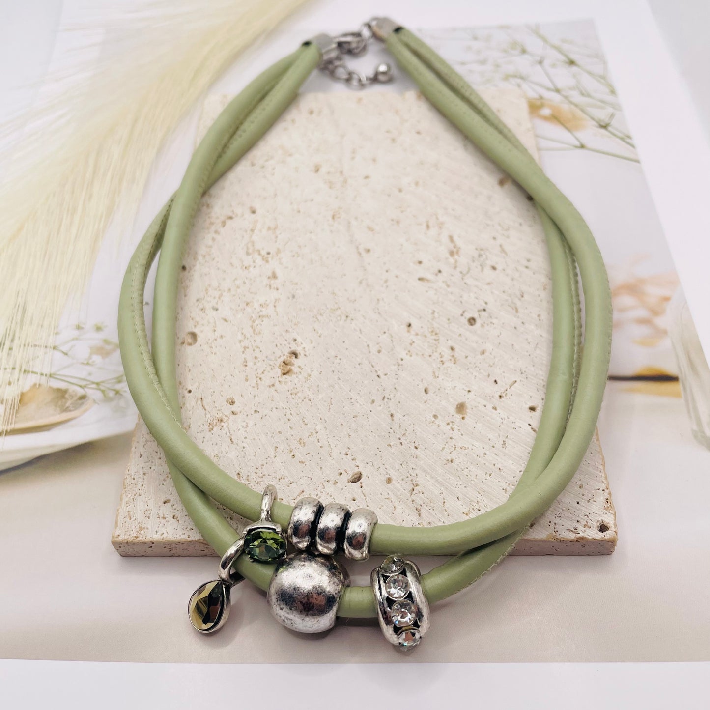 JI JOYA VENTA AL POR MAYOR,Collar con colgante de cuero doble