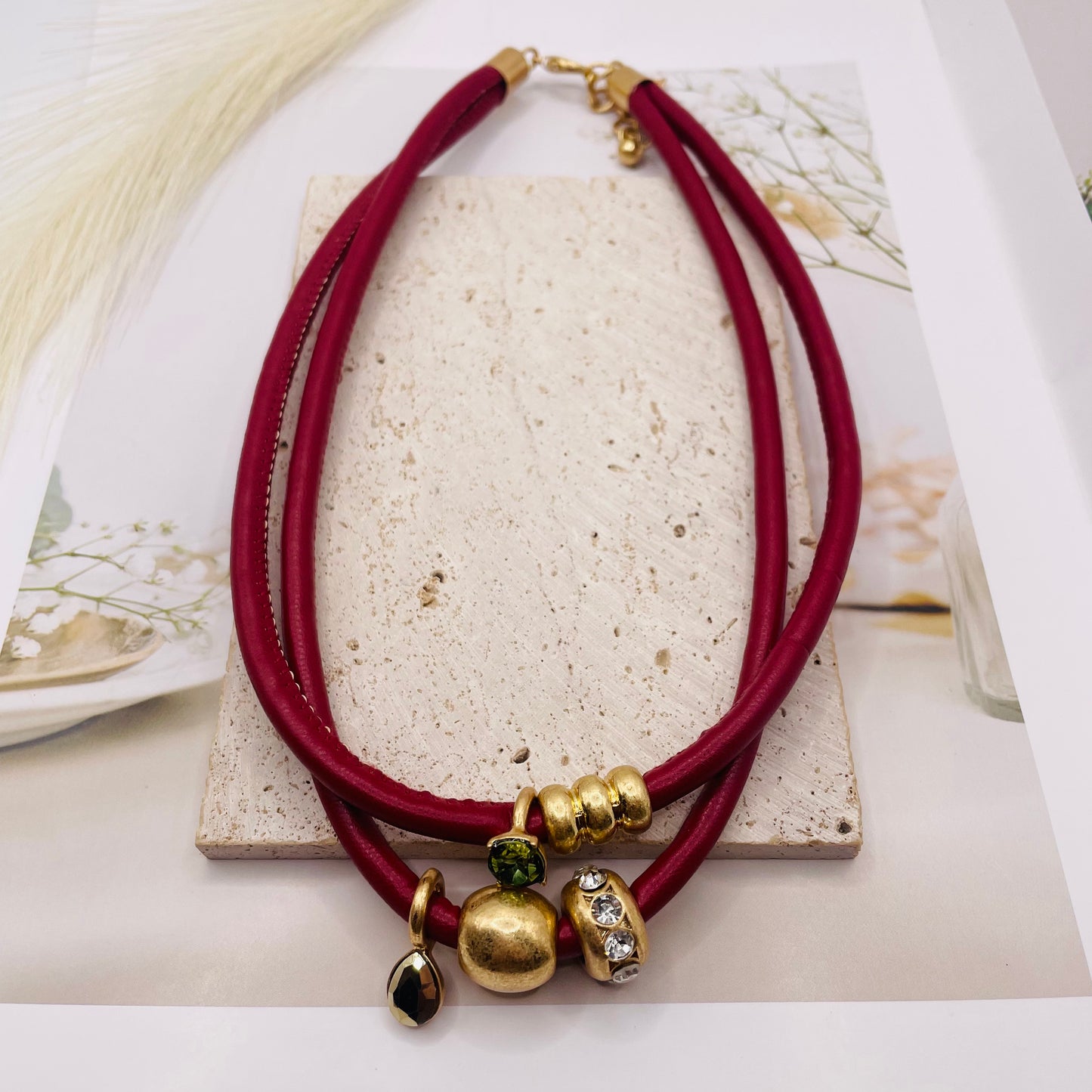 JI JOYA VENTA AL POR MAYOR,Collar con colgante de cuero doble