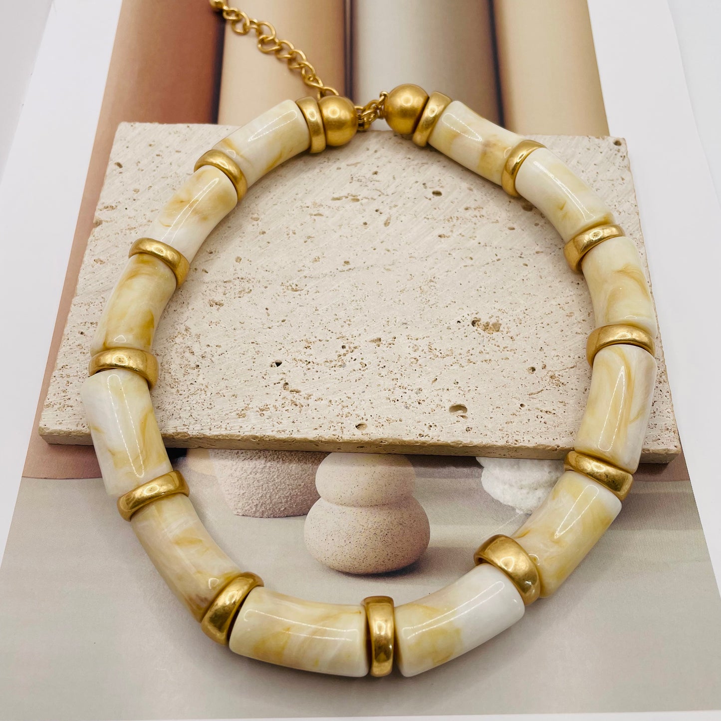 JI JOYA VENTA AL POR MAYOR,Elegante collar con forma de bambú, disponible en 2 colores.