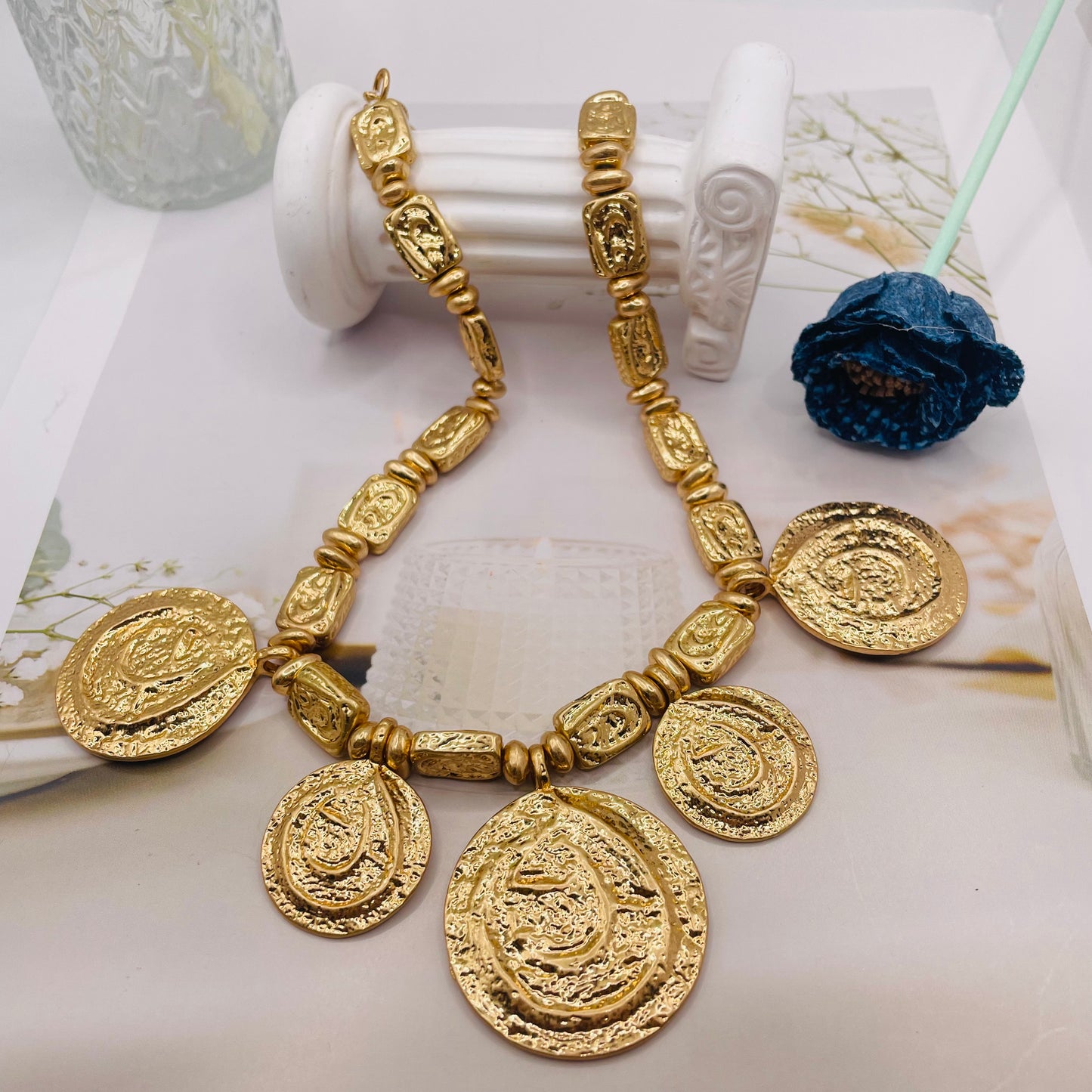 JI JOYA VENTA AL POR MAYOR,Combinación de collar y pendientes elegante y sencilla.