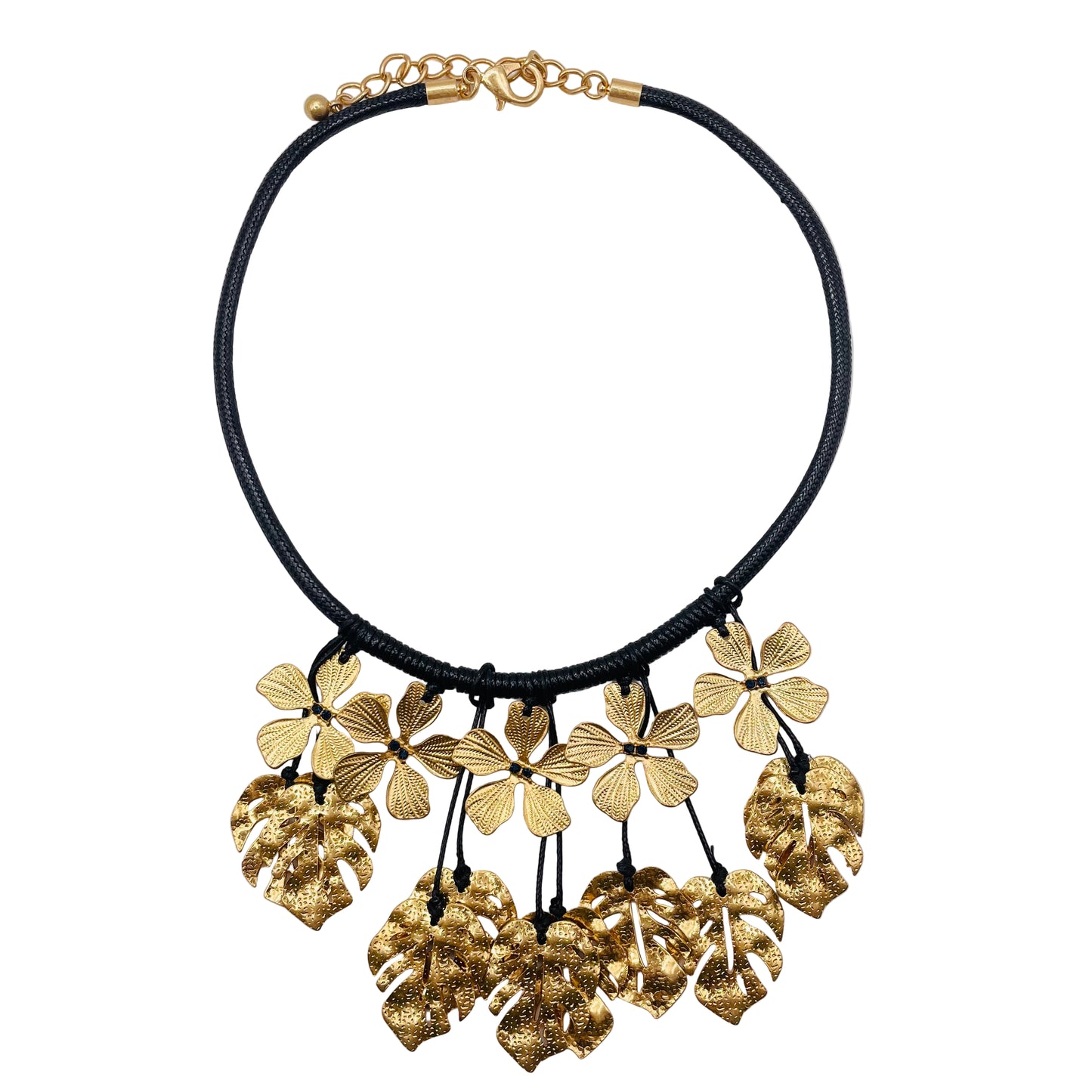 JI JOYA VENTA AL POR MAYOR,Collar de cuerda con combinación de flores y hojas.