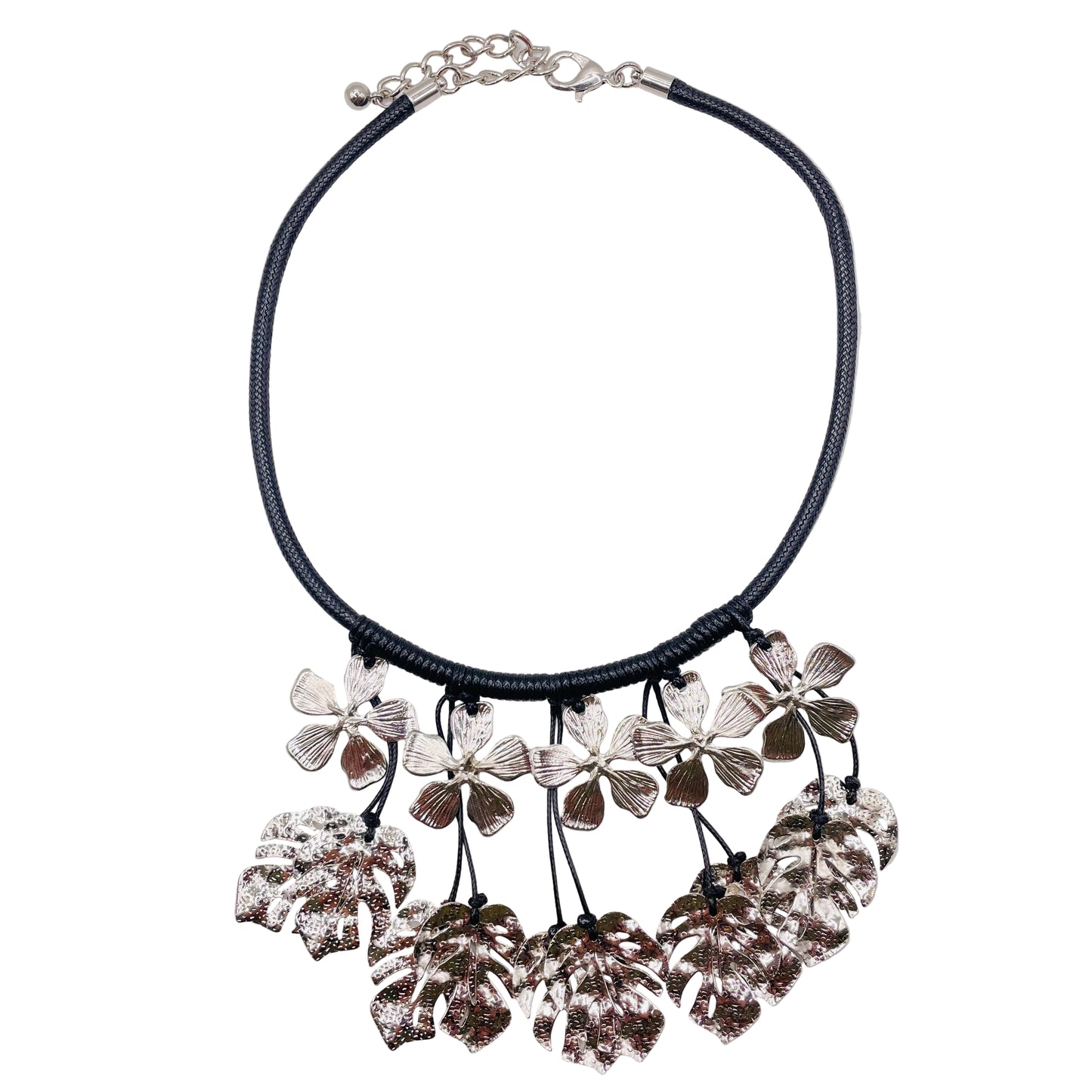 JI JOYA VENTA AL POR MAYOR,Collar de cuerda con combinación de flores y hojas.