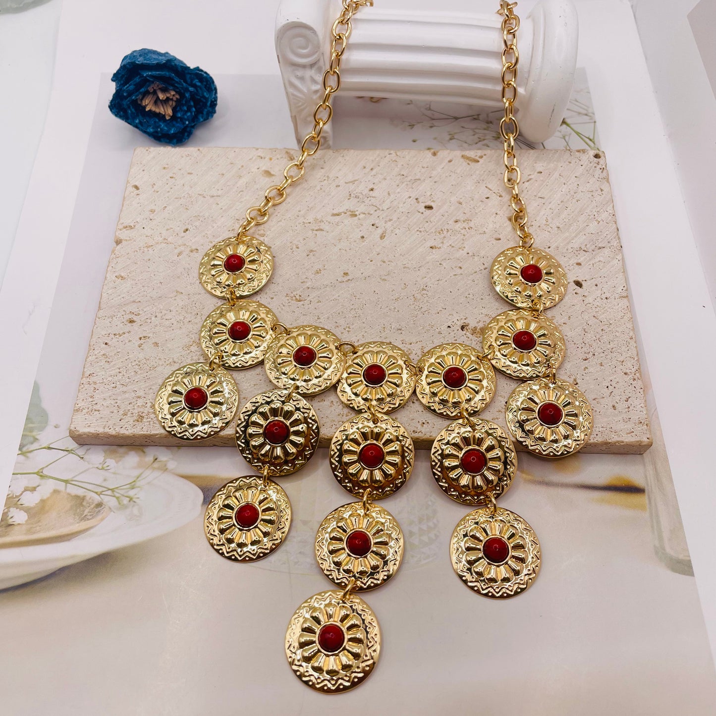JI JOYA VENTA AL POR MAYOR,Collar con colgante redondo con borlas bohemias