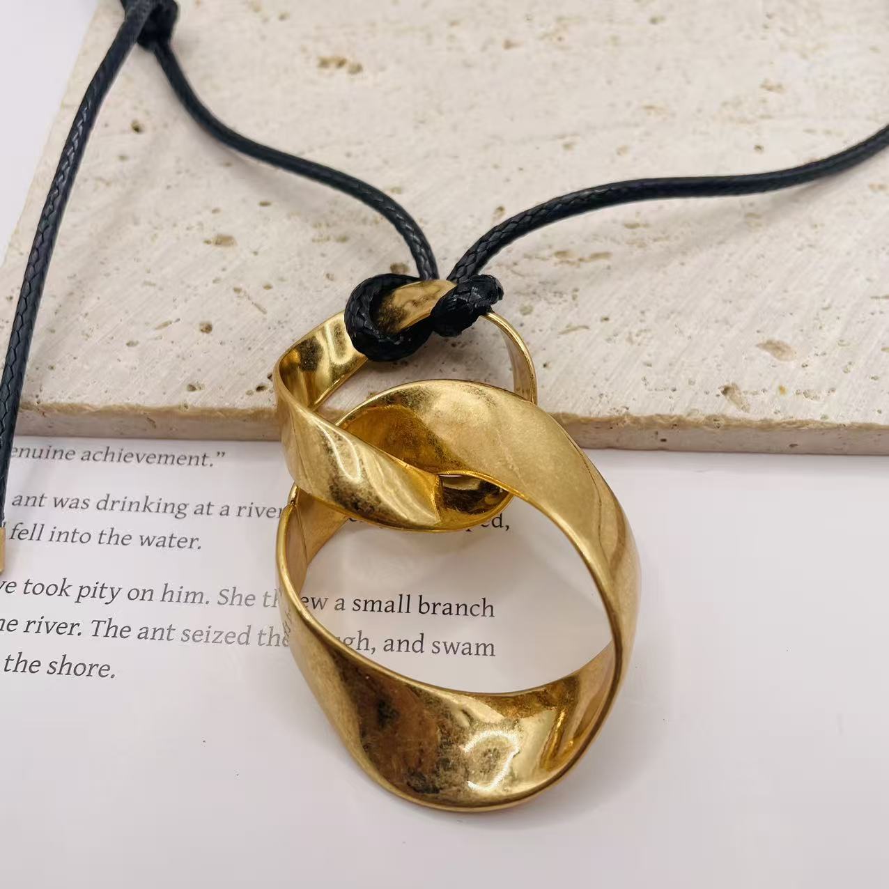 JI JOYA VENTA AL POR MAYOR,Collar de cuerda con colgante de doble círculo