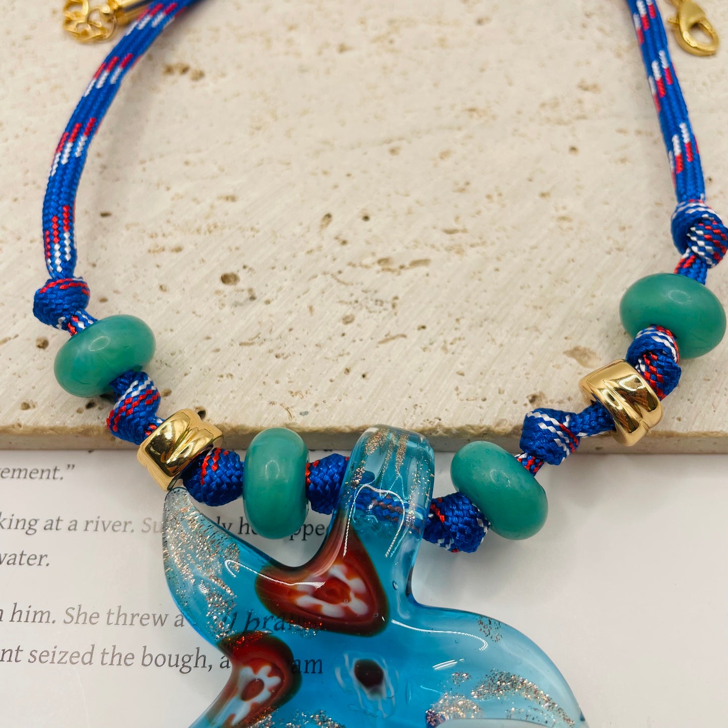 JI JOYA VENTA AL POR MAYOR,Lindo collar de cuerda con colgante de estrella de mar