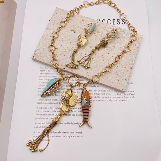 JI JOYA VENTA AL POR MAYOR,Serie Océano, Collar de Gotas de Aceite Hecho a Mano