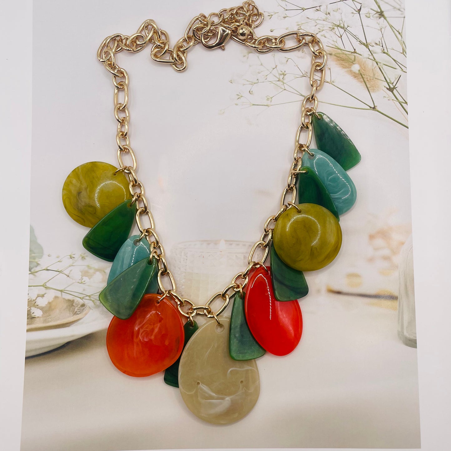 JI JOYA VENTA AL POR MAYOR,Collar geométrico multicolor