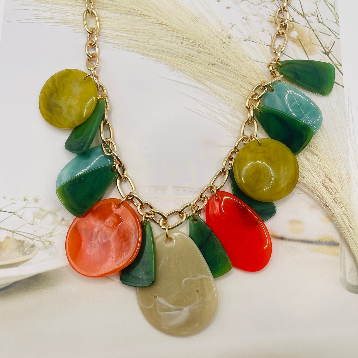 JI JOYA VENTA AL POR MAYOR,Collar geométrico multicolor