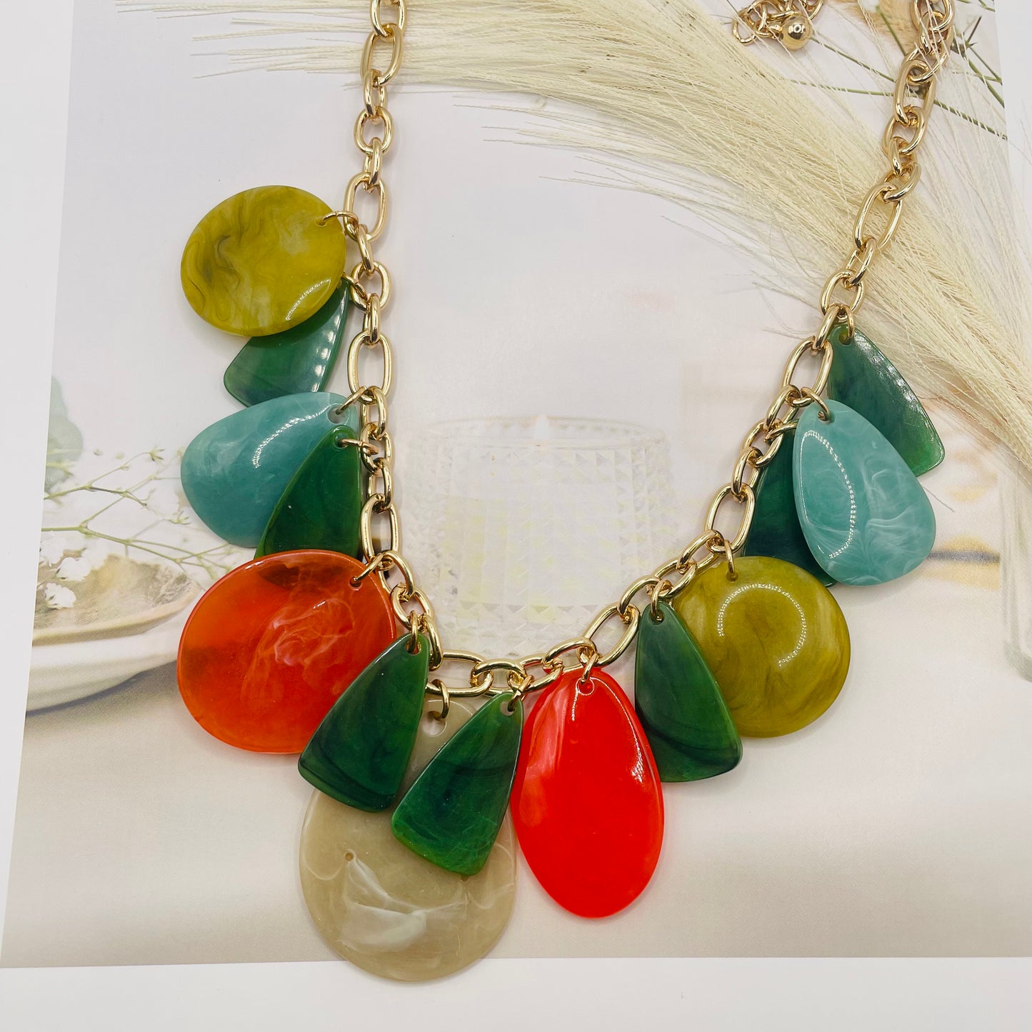 JI JOYA VENTA AL POR MAYOR,Collar geométrico multicolor