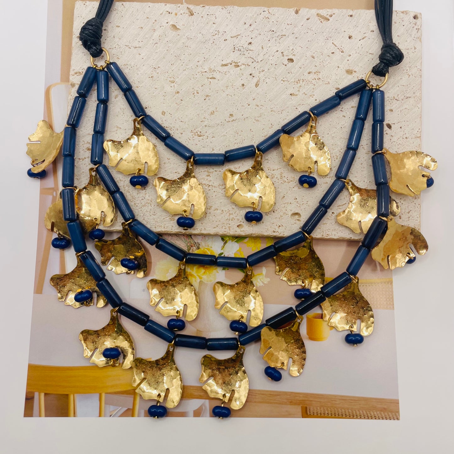 JI JOYA VENTA AL POR MAYOR,Collar de cuerda con colgante en forma de hoja de varias capas