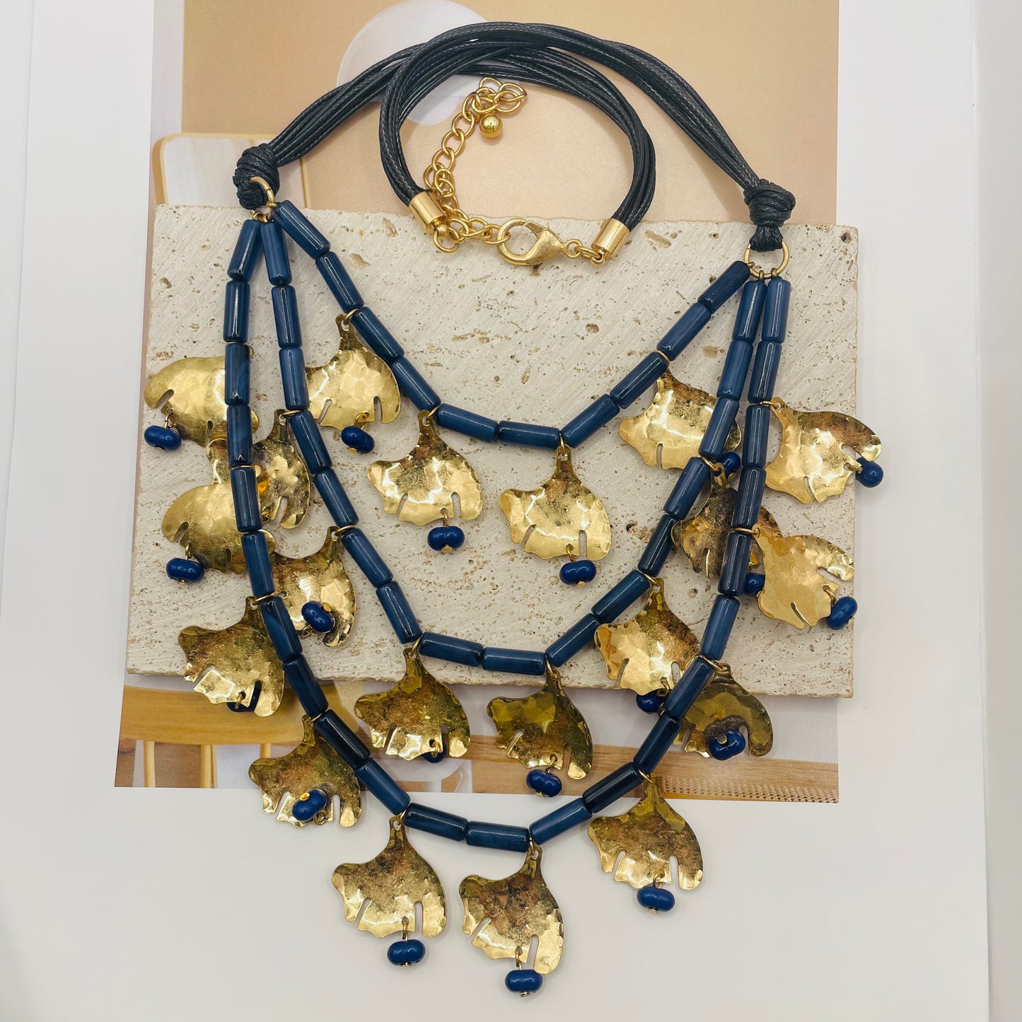 JI JOYA VENTA AL POR MAYOR,Collar de cuerda con colgante en forma de hoja de varias capas