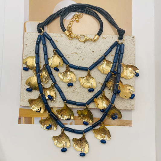 JI JOYA VENTA AL POR MAYOR,Collar de cuerda con colgante en forma de hoja de varias capas
