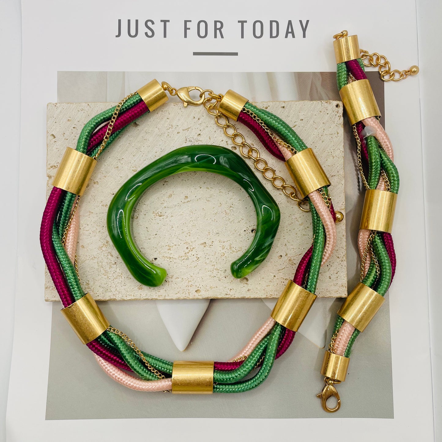 JI JOYA VENTA AL POR MAYOR,Collar de cuerda trenzada de colores y pulsera combinada