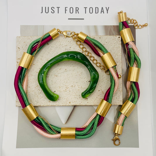 JI JOYA VENTA AL POR MAYOR,Collar de cuerda trenzada de colores y pulsera combinada