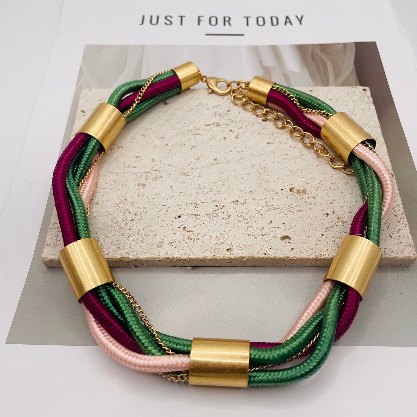 JI JOYA VENTA AL POR MAYOR,Collar de cuerda trenzada de colores y pulsera combinada