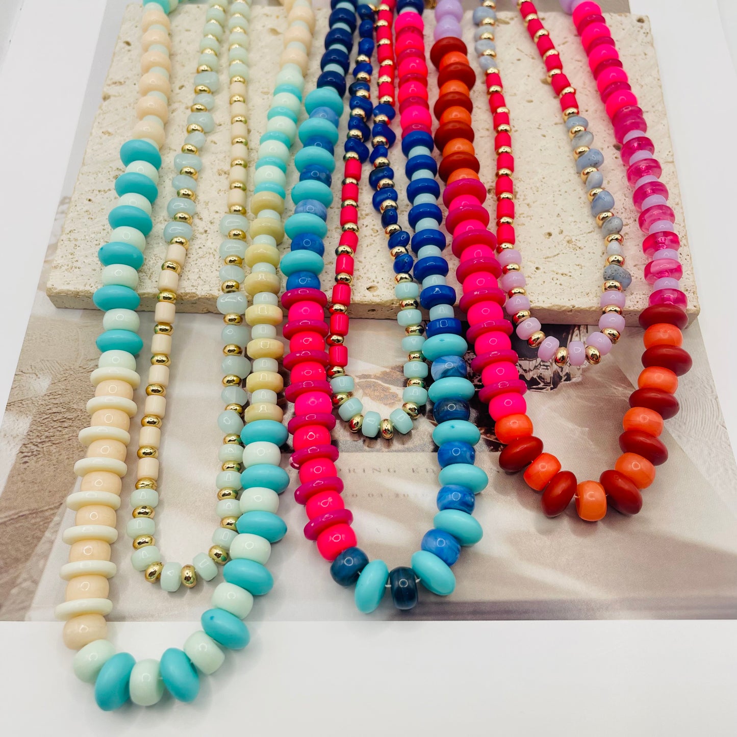 JI JOYA VENTA AL POR MAYOR,Collar de cuentas espaciadas multicolor