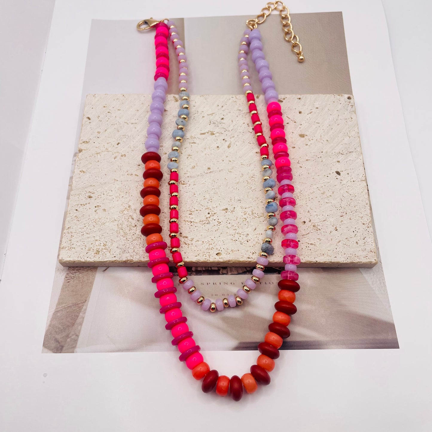 JI JOYA VENTA AL POR MAYOR,Collar de cuentas espaciadas multicolor