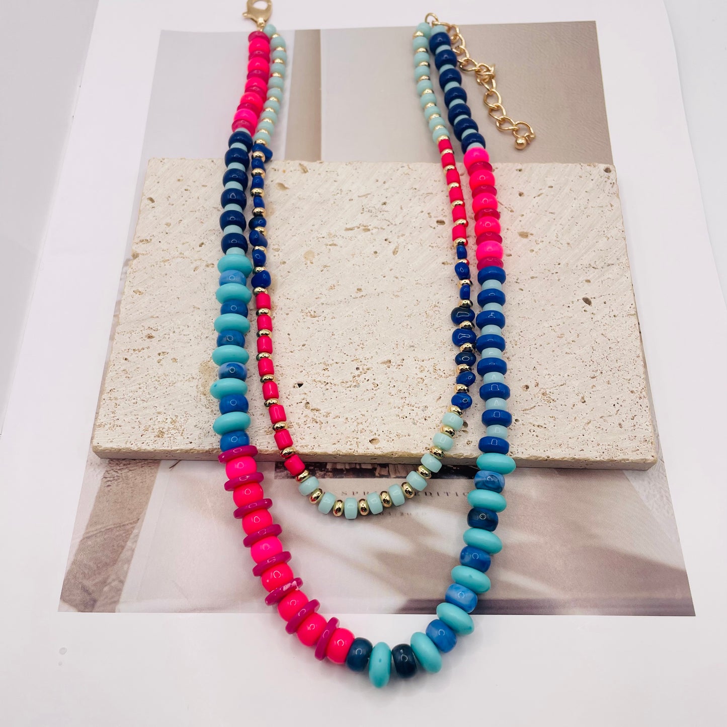 JI JOYA VENTA AL POR MAYOR,Collar de cuentas espaciadas multicolor