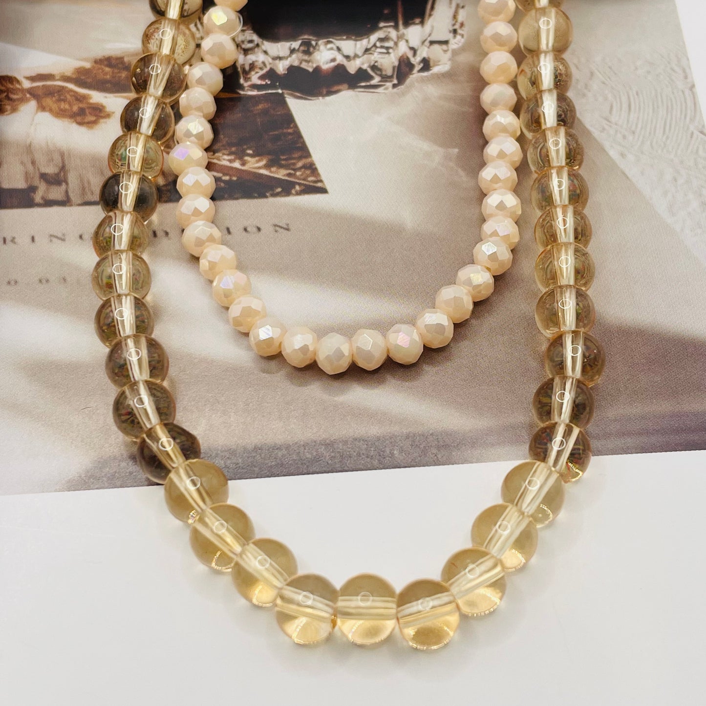 JI JOYA VENTA AL POR MAYOR,Collar de cuentas de dos capas en dos tonos