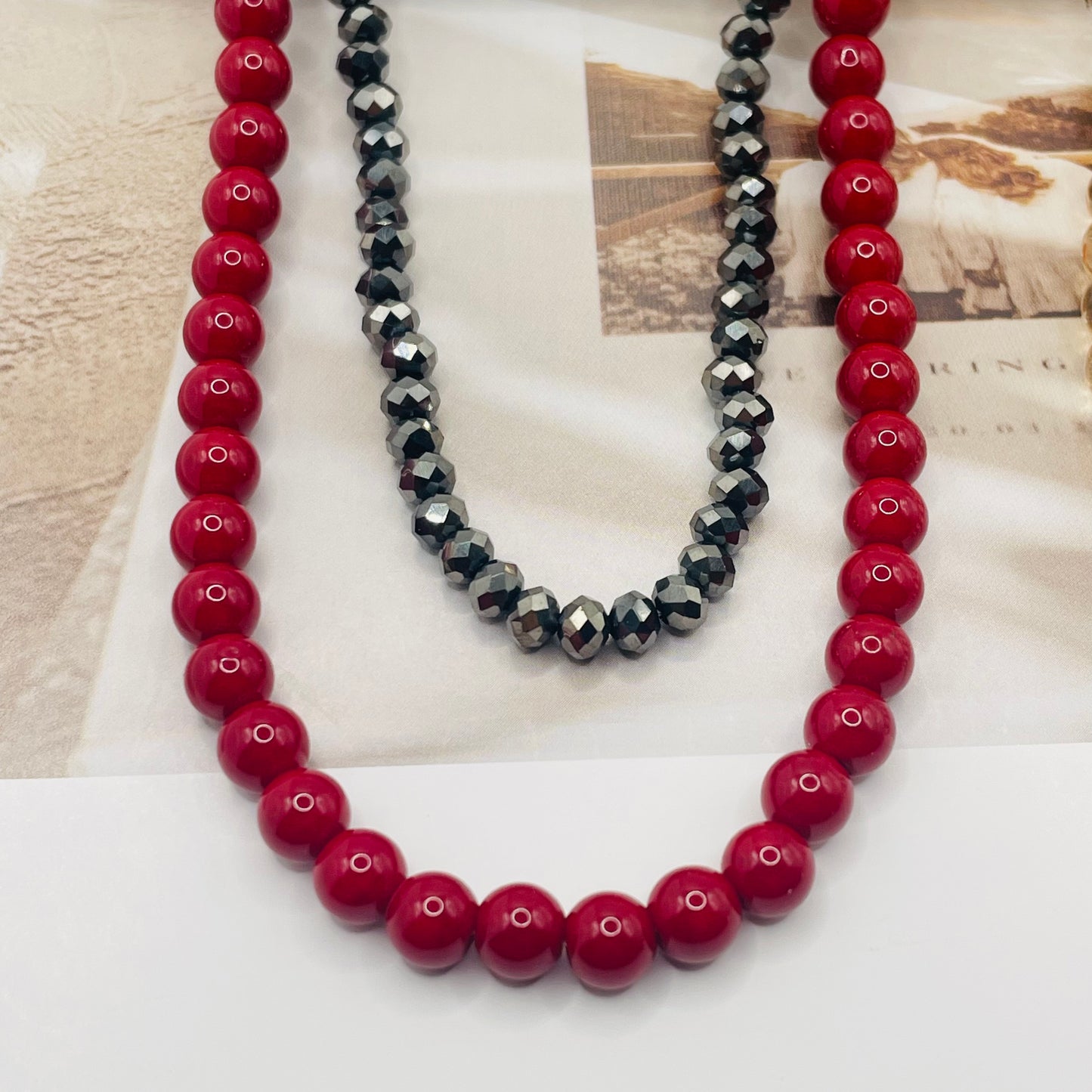 JI JOYA VENTA AL POR MAYOR,Collar de cuentas de dos capas en dos tonos