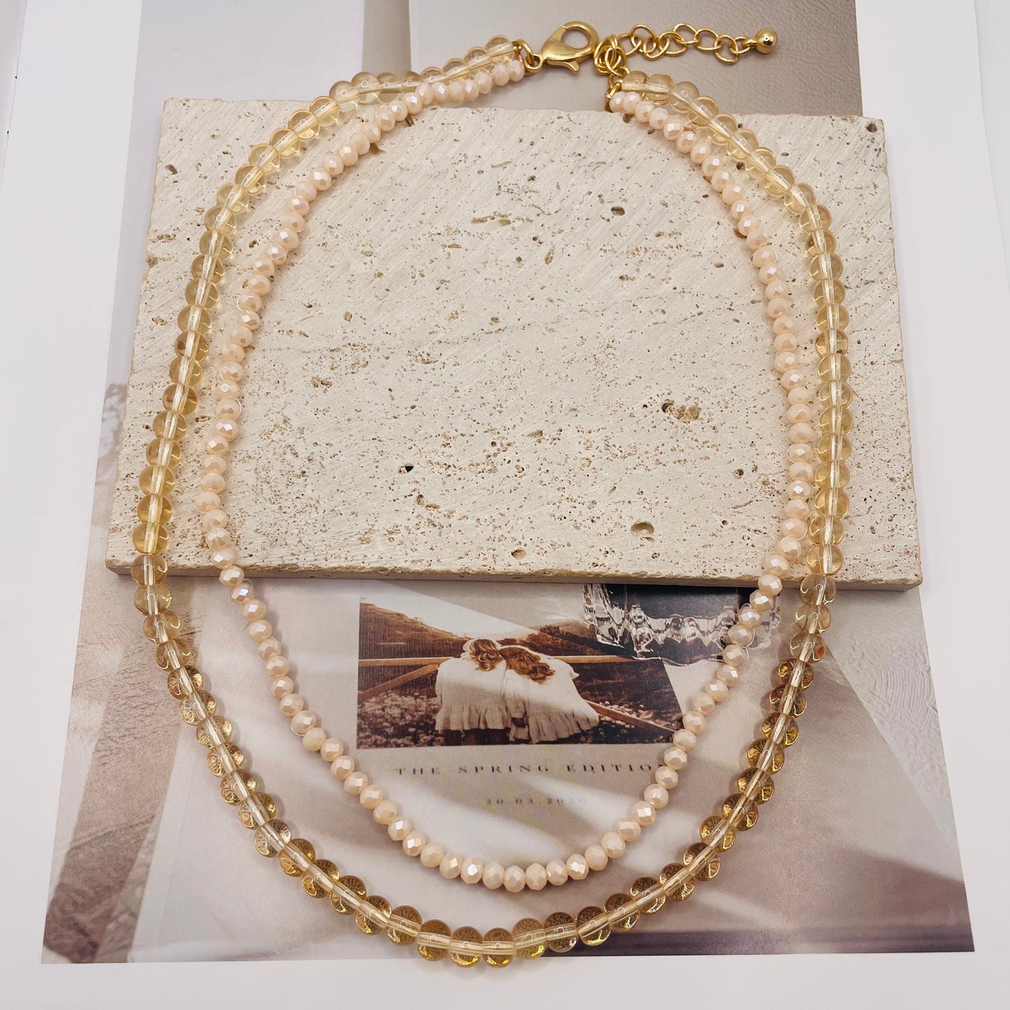 JI JOYA VENTA AL POR MAYOR,Collar de cuentas de dos capas en dos tonos