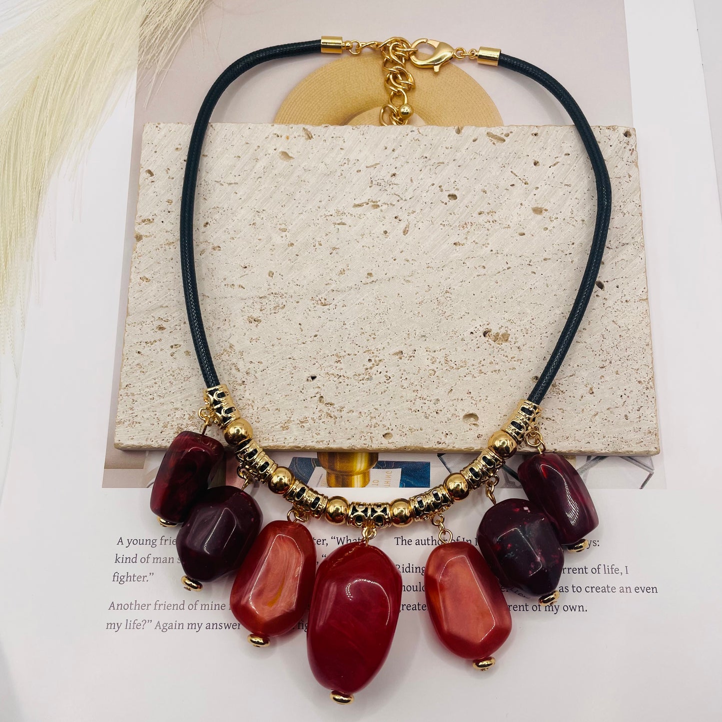 JI JOYA VENTA AL POR MAYOR,Collar de cuerda corta con colgante irregular