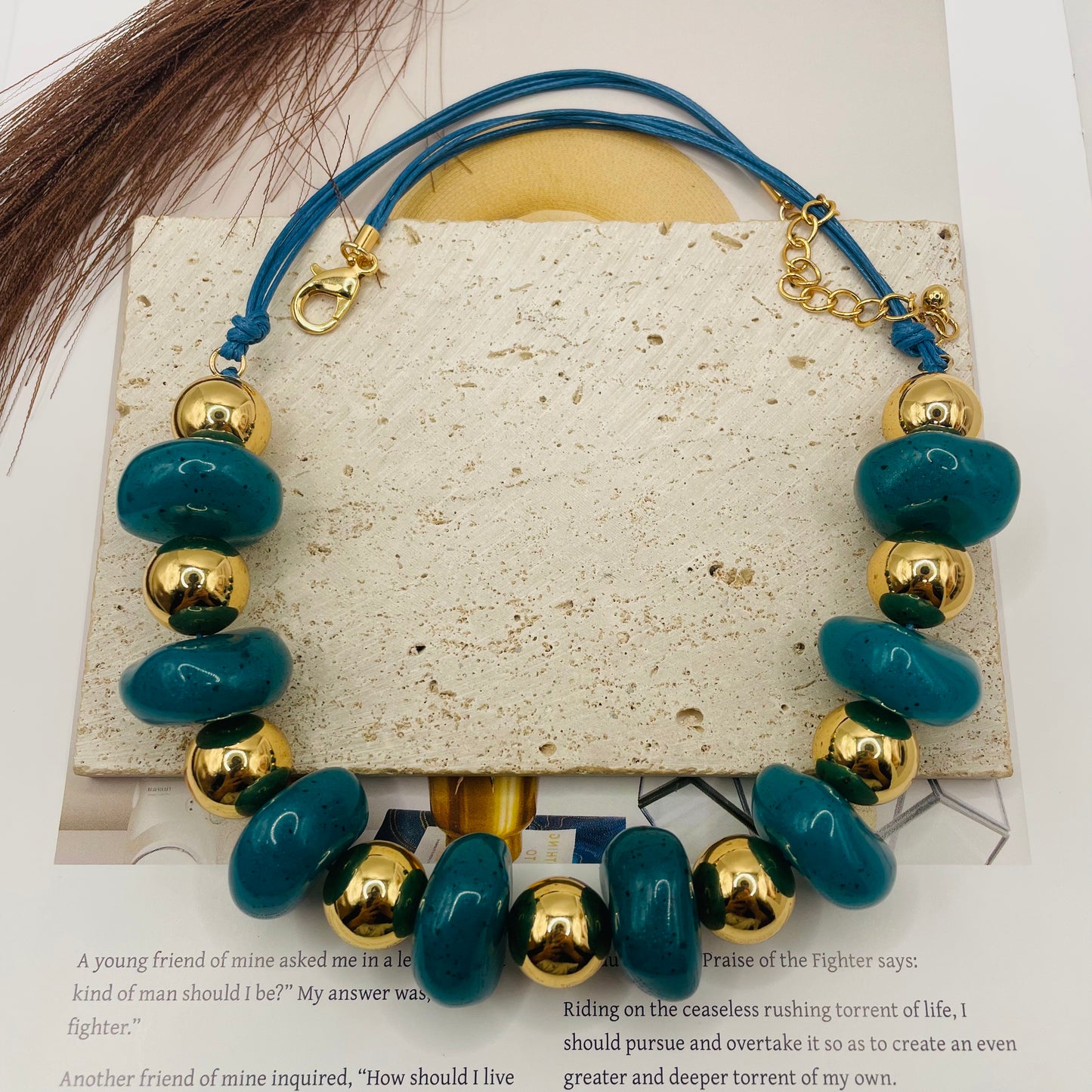 JI JOYA VENTA AL POR MAYOR,Collar combinado de cuentas irregulares y bolas doradas