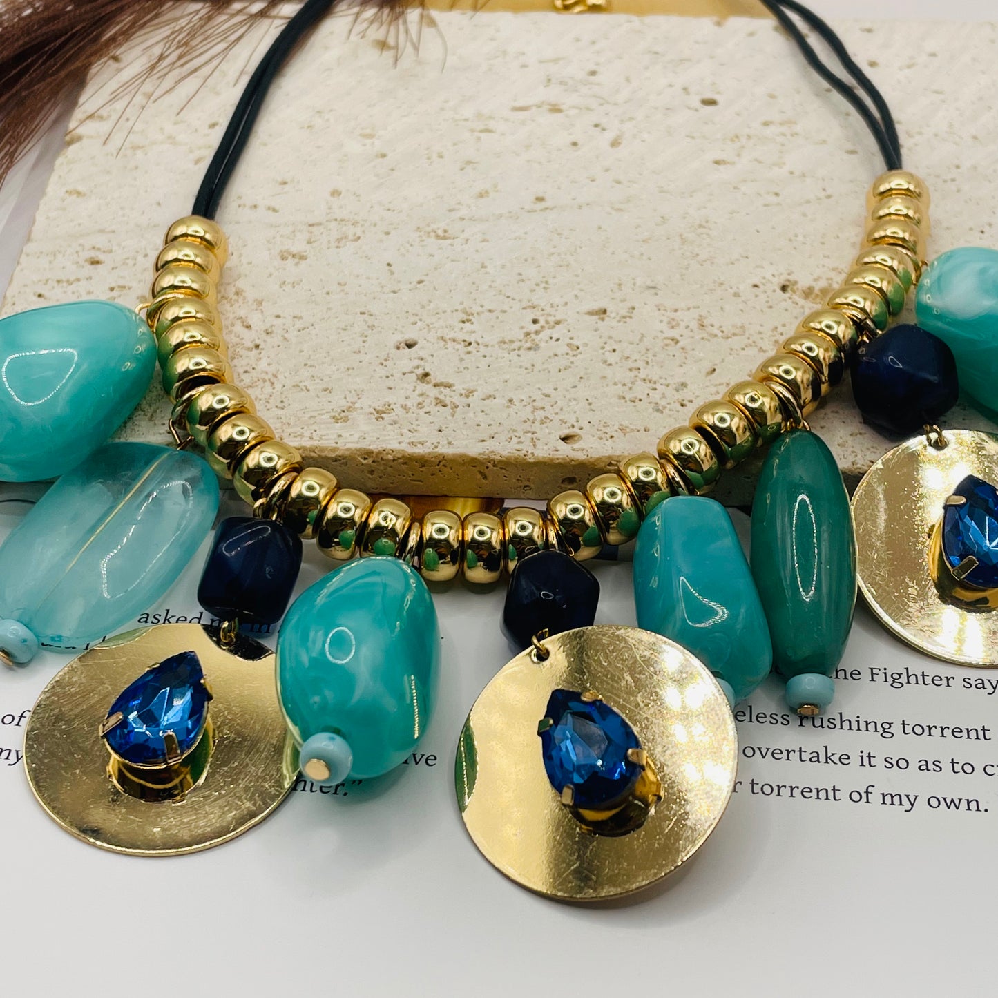 JI JOYA VENTA AL POR MAYOR,Collar colgante de cuentas de cuerda