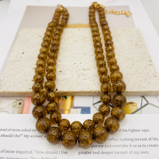 JI JOYA VENTA AL POR MAYOR,Collar de doble capa con cuentas marrones