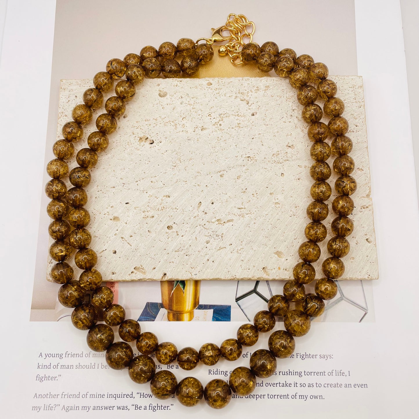JI JOYA VENTA AL POR MAYOR,Collar de doble capa con cuentas marrones