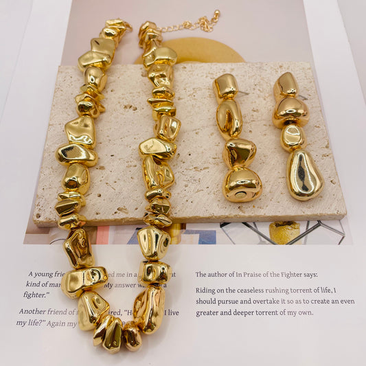 JI JOYA VENTA AL POR MAYOR,Conjunto de collar y pendientes de cuentas irregulares
