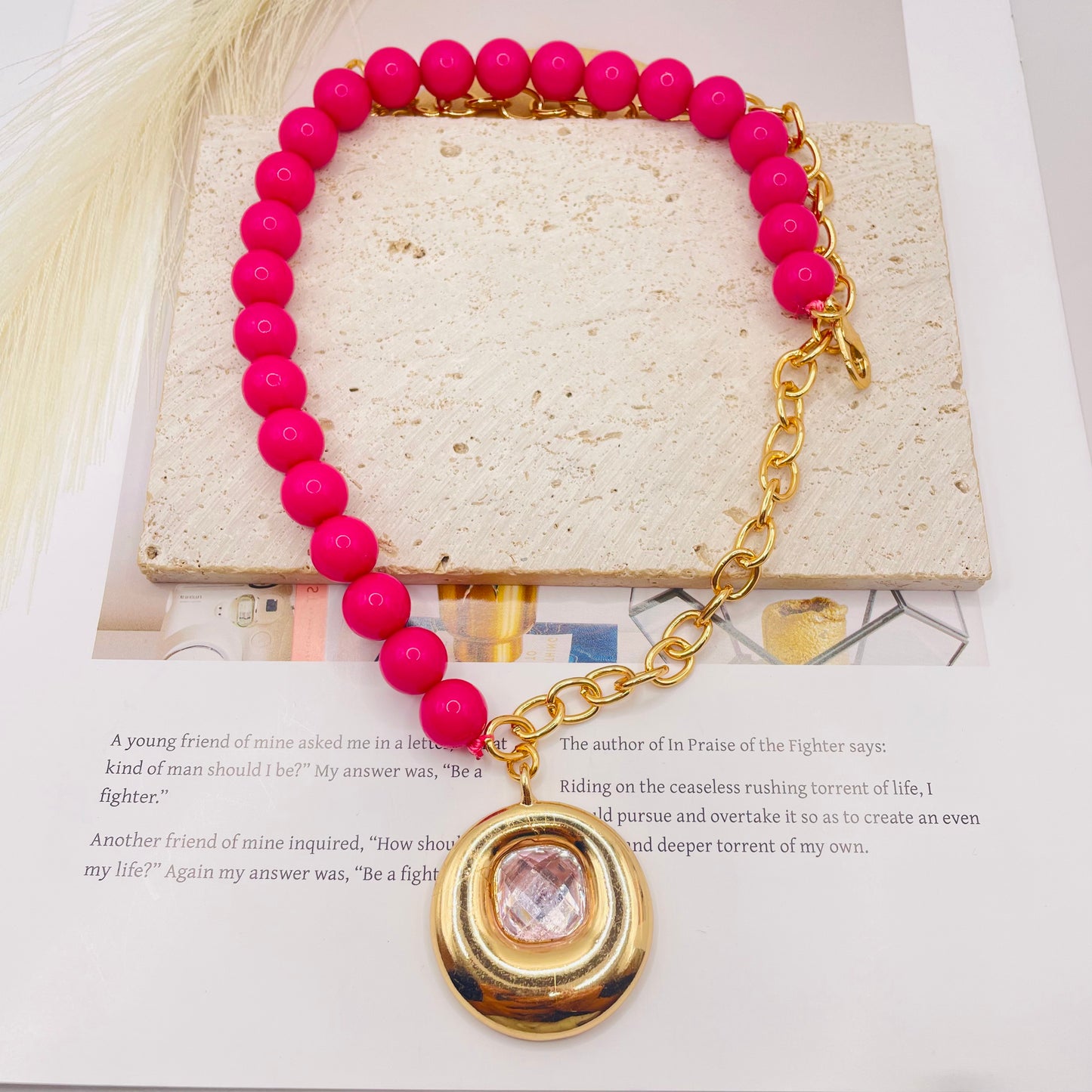 JI JOYA VENTA AL POR MAYOR,Collar combinado de cuentas y cadena