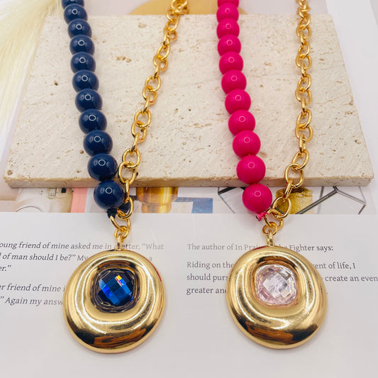 JI JOYA VENTA AL POR MAYOR,Collar combinado de cuentas y cadena