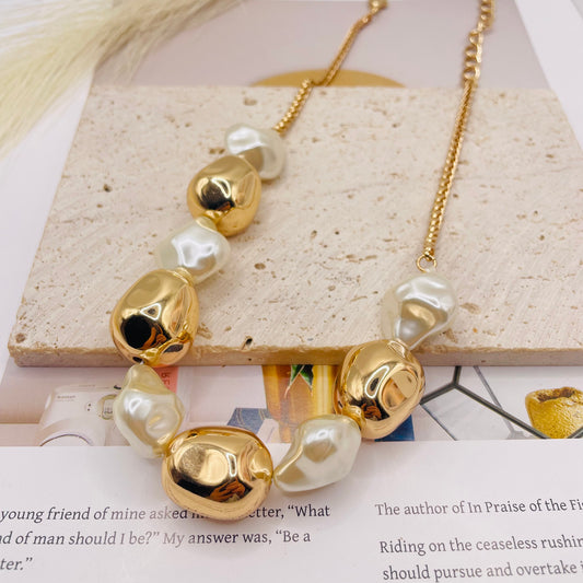 JI JOYA VENTA AL POR MAYOR,Collar con perlas irregulares y metal.