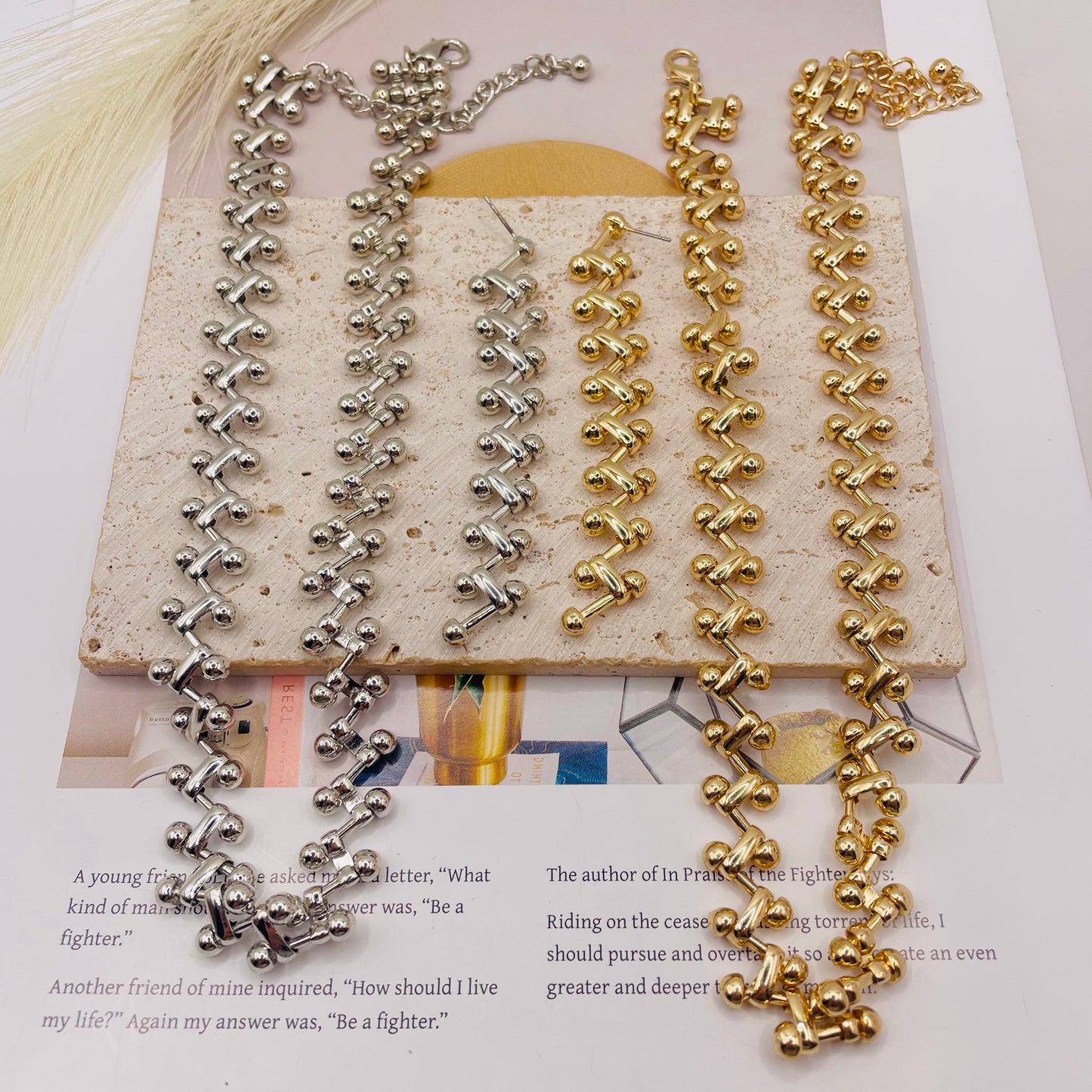 JI JOYA VENTA AL POR MAYOR,Conjunto de collar y pendientes de cadena trenzada