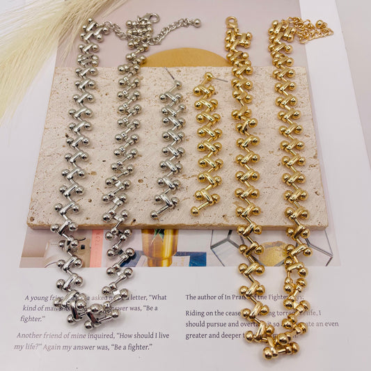 JI JOYA VENTA AL POR MAYOR,Conjunto de collar y pendientes de cadena trenzada