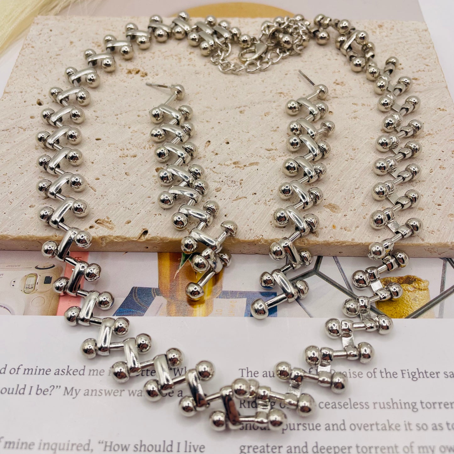 JI JOYA VENTA AL POR MAYOR,Conjunto de collar y pendientes de cadena trenzada