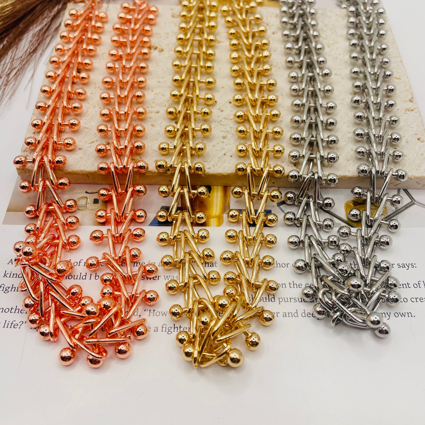 JI JOYA VENTA AL POR MAYOR,Collar de cadena trenzada, 3 colores disponibles.