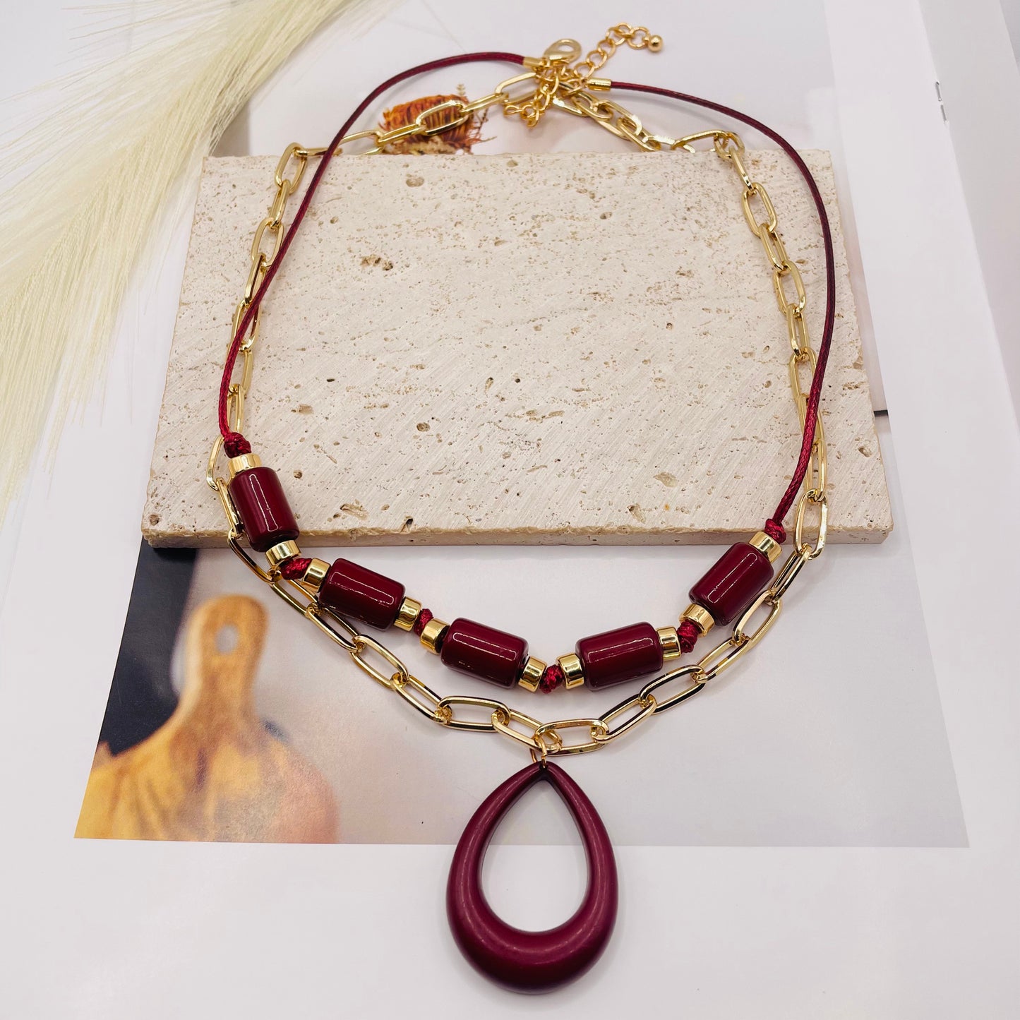 JI JOYA VENTA AL POR MAYOR,Collar de doble capa moderno y sencillo.