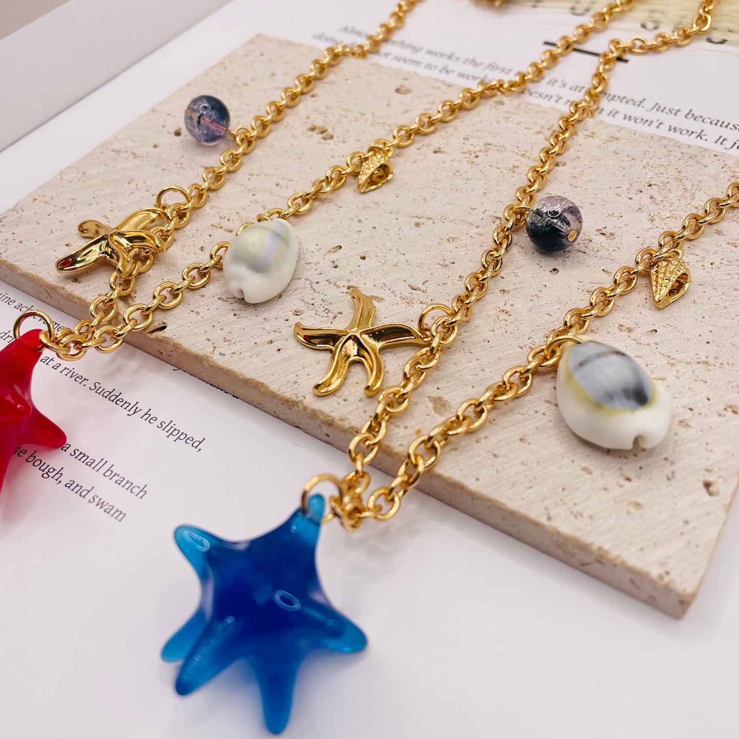 JI JOYA VENTA AL POR MAYOR,Collar de cadena fina con colgante de la colección Ocean