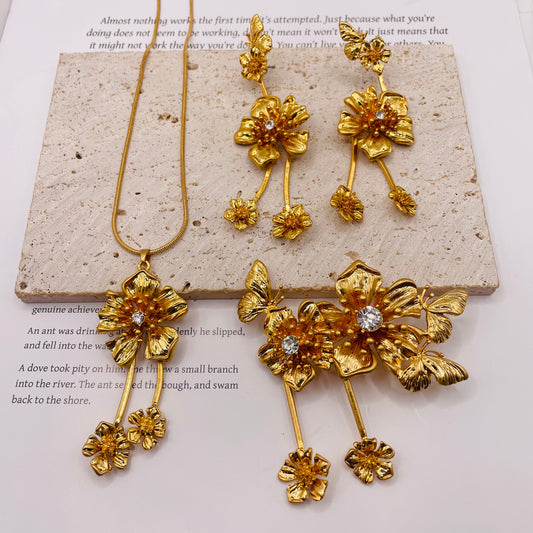 JI JOYA VENTA AL POR MAYOR,Conjunto de serie de flores metálicas