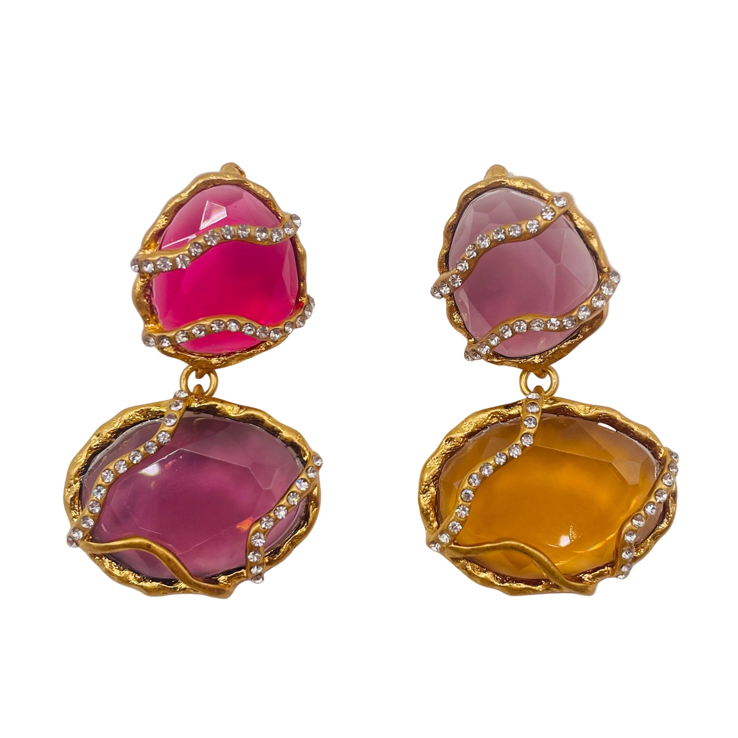 JI JOYA VENTA AL POR MAYOR,Collar y pendientes de diamantes multicolores, los pendientes están disponibles en 2 tamaños.