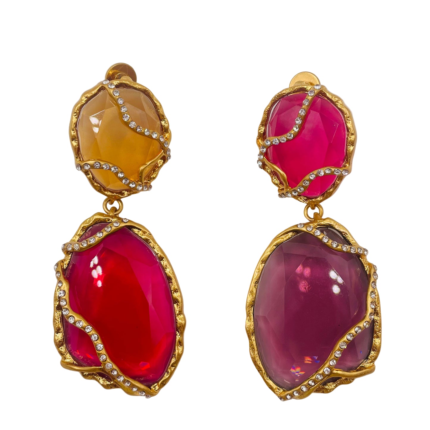 JI JOYA VENTA AL POR MAYOR,Collar y pendientes de diamantes multicolores, los pendientes están disponibles en 2 tamaños.