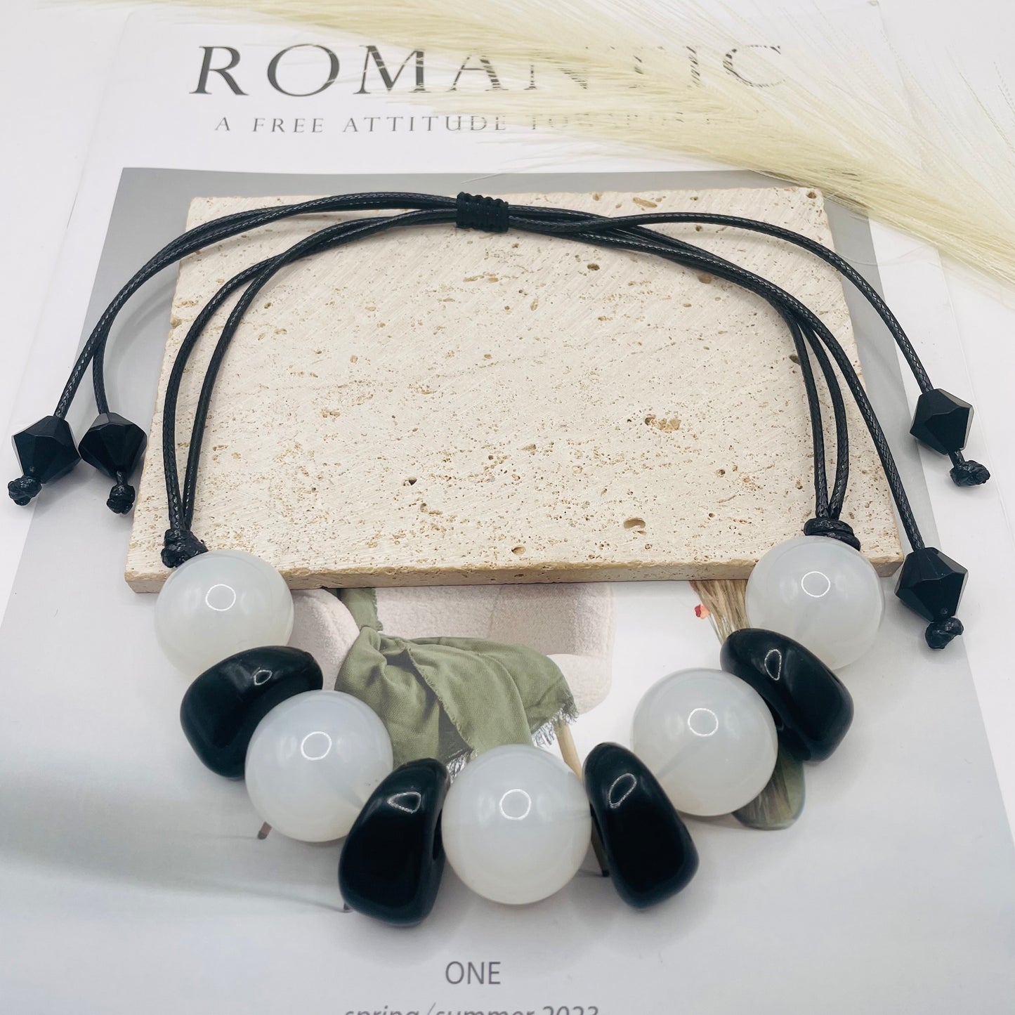 JI JOYA VENTA AL POR MAYOR,Collar de cuerda con cuentas espaciadas en dos tonos